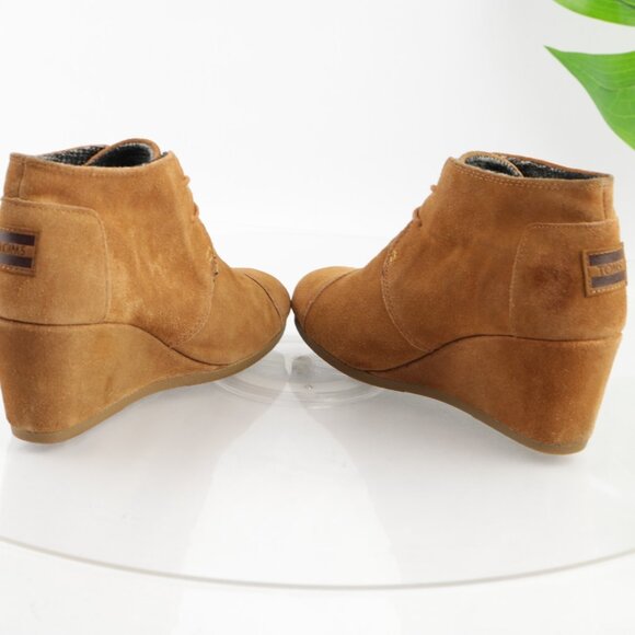 Toms Womens Kala Boots Size 7.5 Camel Tan Suede Wedge Heel Lace Up Desert Bootie - Picture 6 of 11